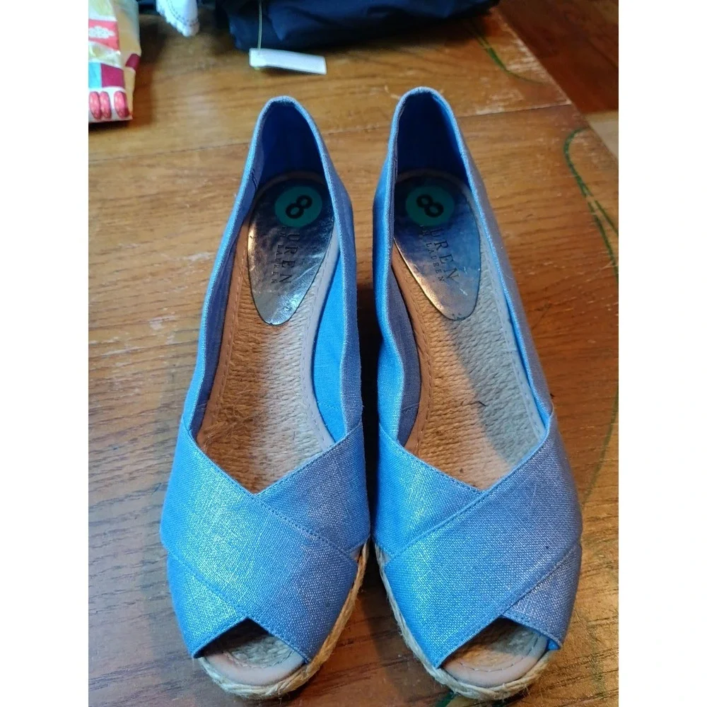 Lauren Ralph Lauren Cecilia Espadrille Wedge Sandals Size 8 Periwinkle